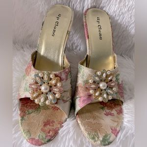 Pink and Green Floral Wedge Heel Dress Sandal